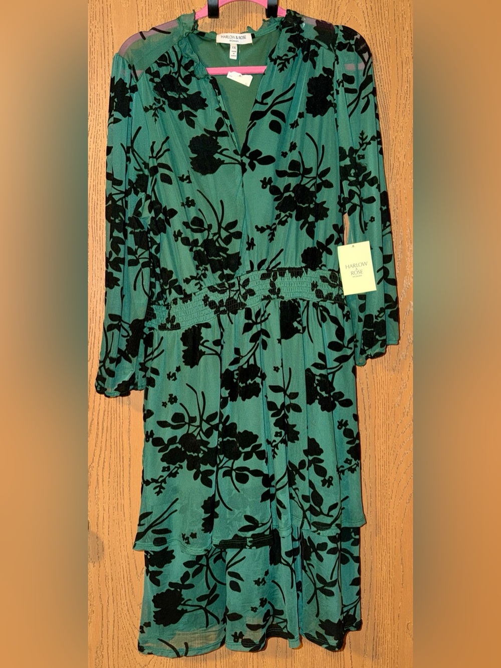 Mid Sleeve Green Floral Midi Dress by Harlow Rose Size 1X